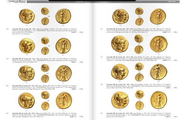 Μερικά από τα χρυσά νομίσματα με τη μορφή του Μεγάλου Αλεξάνδρου που βγαίνουν στο σφυρί