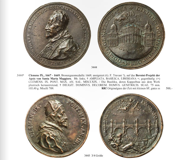 Τα δύο νομίσματα της εποχής της τελικής φάσης του Κρητικού Πολέμου, με τη μορφή του Πάπα Κλήμη