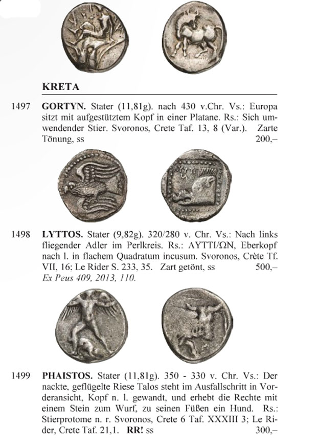 Νομίσματα από την Κρήτη που θα πωληθούν στη δημοπρασία