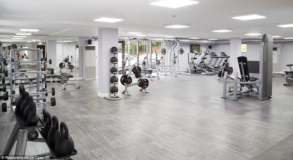 The fully stocked gym comes complete with running, rowing and cycling machines, as well as a free weights area and strength conditioning equipment
