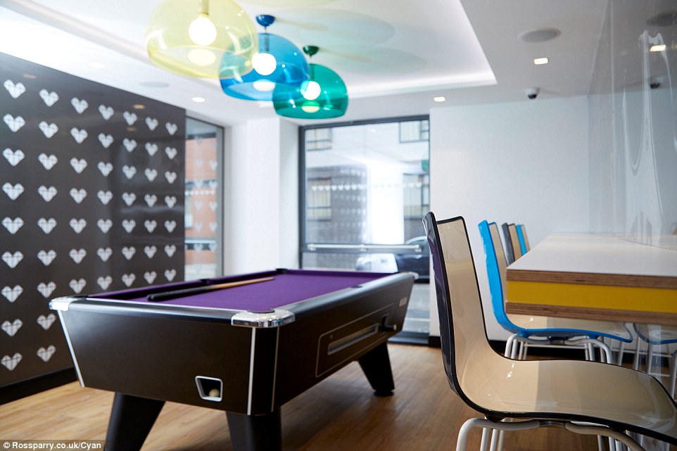 For those who prefer to unwind with a little competition, the swanky digs come with a purple velvet pool table for fans of the game