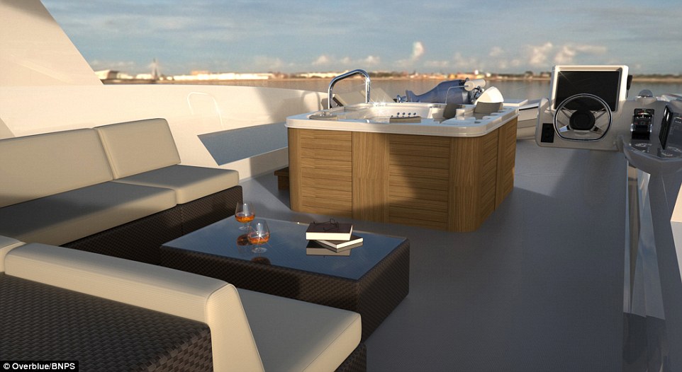 The upper terrace has a seating area, bar and Jacuzzi - perfect for an evening of entertaining while overlooking the water 