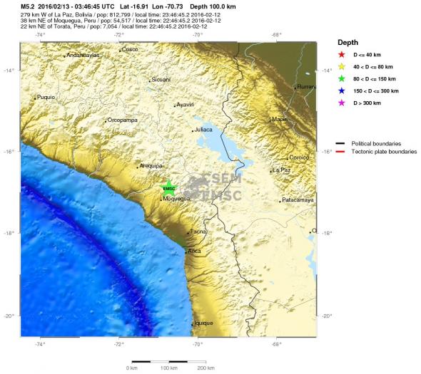 Σεισμική δόνηση 5,2 Ρίχτερ σημειώθηκε στο νότιο Περού