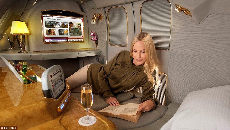 Emirates' lavish, entertainment-heavy suite with a fully flat bed to  unwind on claims the third spot. It has sliding privacy doors, a mini bar, ambient lighting and a vanity mirror and Bulgari amenity kit so you arrive at your destination looking fresh. Emirates A380 also features a shower spa and there is an onboard lounge