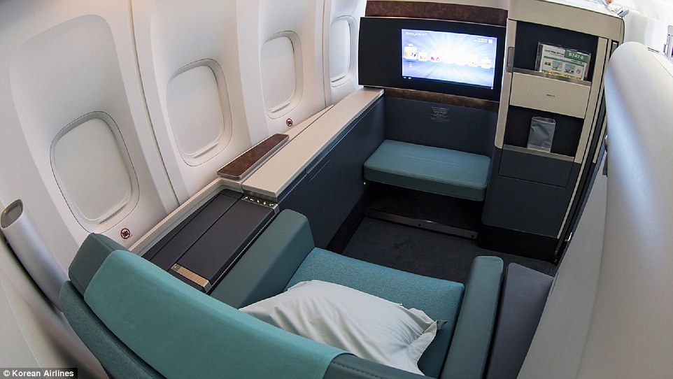 Guests can enjoy ultimate privacy behind the sliding door of Korean Airlines' top ten-ranked first class cabin