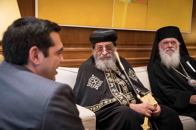 Φωτό από τη συνάντηση του Αλ.Τσίπρα με τον Πάπα και Πατριάρχη της Κοπτορθόδοξης Εκκλησίας της Αιγύπτου