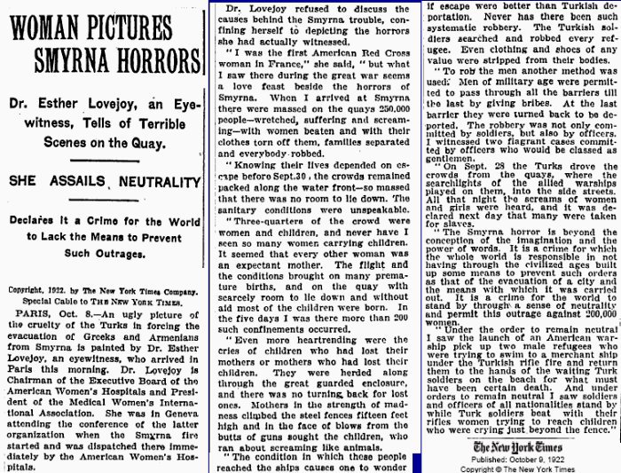 Μαρτυρία της ιατρού Dr. Esther Lovejoy - Σμύρνη 1922