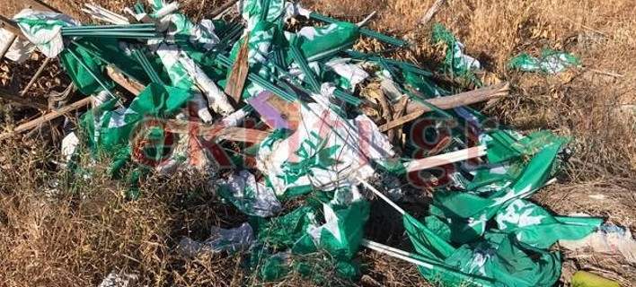 Γόρτυνα Κρήτης: Σημαίες του ΠΑΣΟΚ βρέθηκαν πεταμένες σε χωματερή!