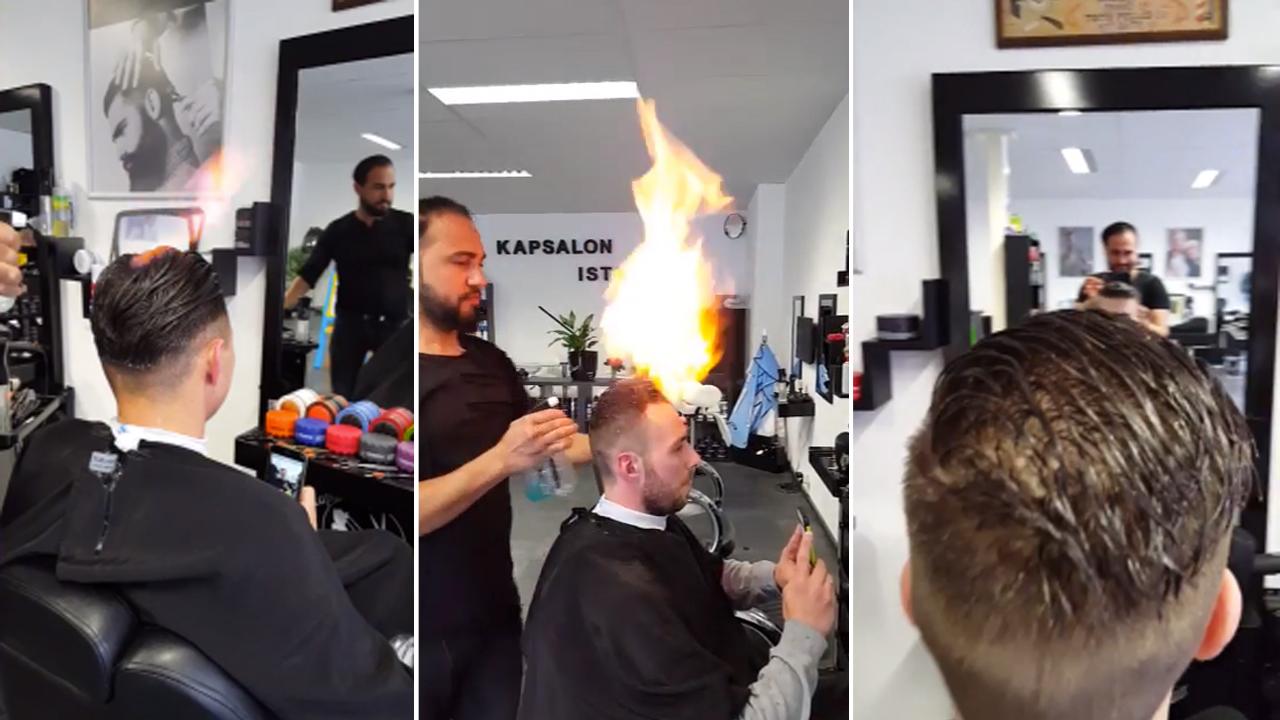 Σοκάρει ο κομμωτής που χρησιμοποιεί φωτιά για να χτενίσει τα μαλλιά των πελατών του!