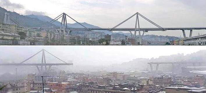Το πριν και μετά της γέφυρας που κατέρρευσε στη Γένοβα (φώτο)