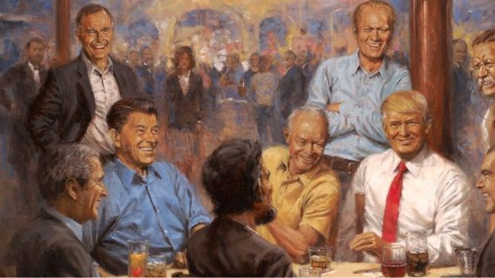 «Επεσε» το twitter: Πίνακας δείχνει τον Τραμπ στο ίδιο τραπέζι με Λίνκολν, Νίξον και Ρίγκαν
