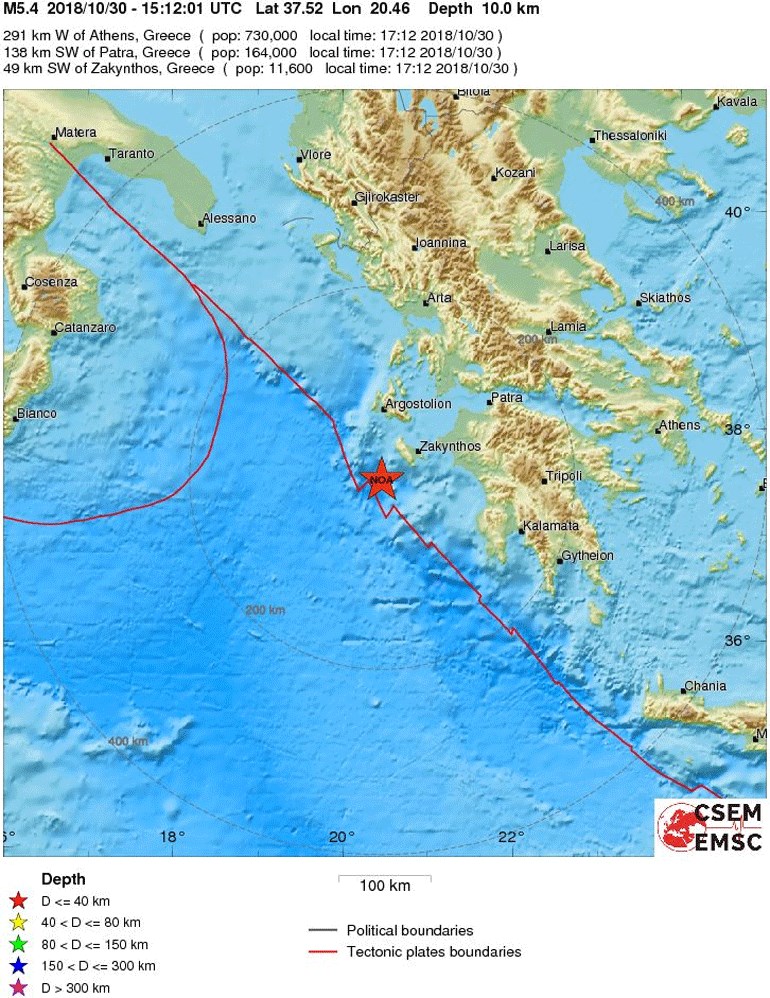 Νέα σεισμική δόνηση  5,4 Ρίχτερ στο Ιόνιο – Αισθητός σε δυτική Ελλάδα και Αλβανία