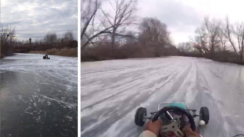 Κάνει go kart πάνω σε παγωμένη λίμνη – Δείτε το βίντεο