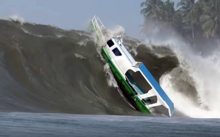 Δείτε τη στιγμή που πλοιάριο ανατρέπεται από μεγάλο κύμα (βίντεο)