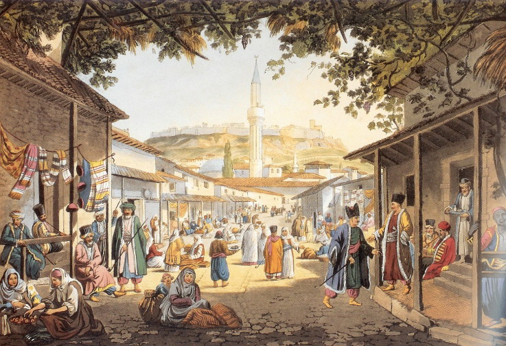 Το υπαίθριο παζάρι της Αθήνας επί Τουρκοκρατίας. Πίνακας του Edward Dodwell