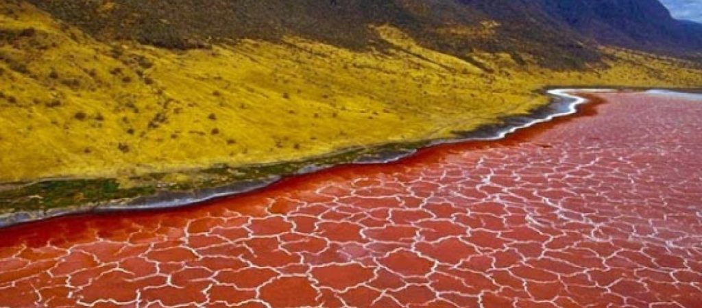 Δείτε εντυπωσιακές φωτογραφίες από την ασυνήθιστη «ραγισμένη» κόκκινη λίμνη (φωτο)