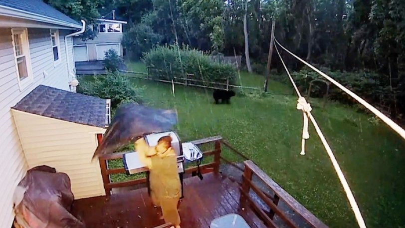 Έκανε μπάρμπεκιου στον κήπο της και ξαφνικά εμφανίστηκε μία αρκούδα (βίντεο)