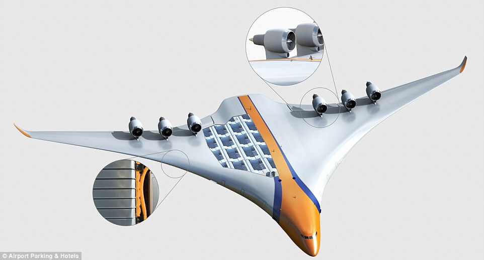 Designers said large portions of the seating, flooring and walls could be made from ultra-light metal microlattice developed by Boeing