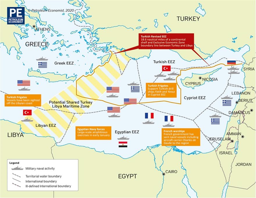 Χάρτης της Petroleum Economist προετοιμάζει για «Χάγη» στην Αν.Μεσόγειο – «Χάνονται» Μεγίστη, Ρω και Στρογγύλη
