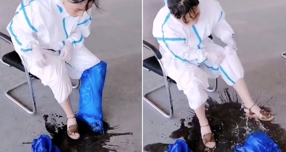 Κίνα: Νοσοκόμα κάνει διάλειμμα και ο ιδρώτας τρέχει… «ποτάμι» (βίντεο)