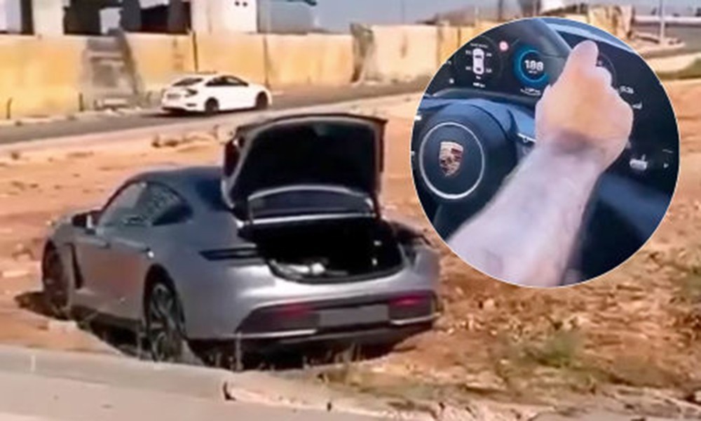 Οι κραυγές ενθουσιασμού του Τούρκου οδηγού μετατράπηκαν σε επιφωνήματα τρόμου και στο χαντάκι η Porsche Taycan (βίντεο)