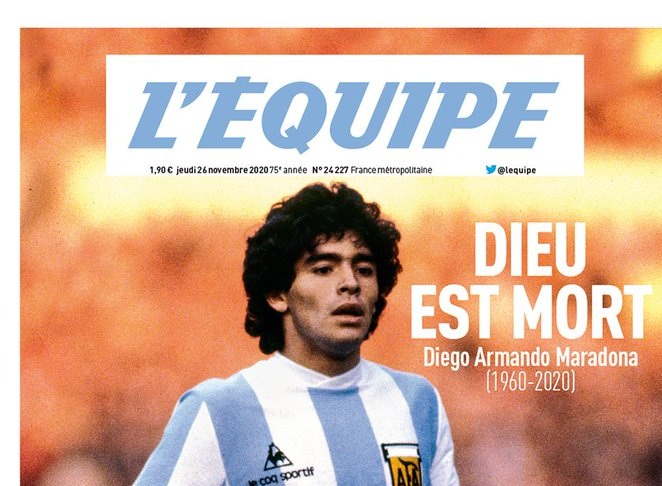 Ντιέγκο Μαραντόνα – Το πρωτοσέλιδο της L’ Equipe: «Ο θεός είναι νεκρός»