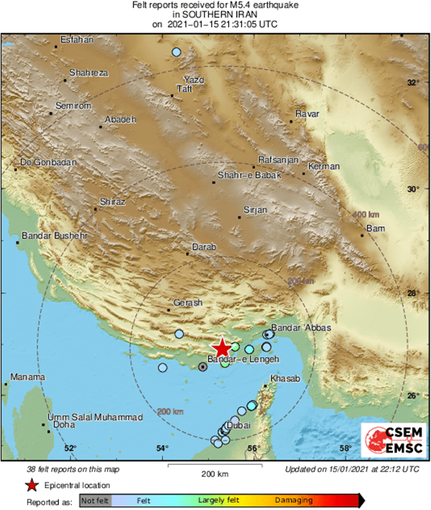 Ιράν: Ισχυρή σεισμική δόνηση 5,4 Ρίχτερ
