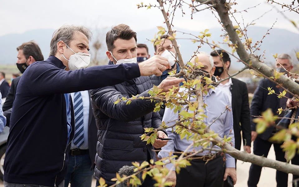 Επίσκεψη Κυρ. Μητσοτάκη σε καλλιέργειες που έχουν υποστεί ζημιές: «Να προσέξουμε και την κλιματική αλλαγή»