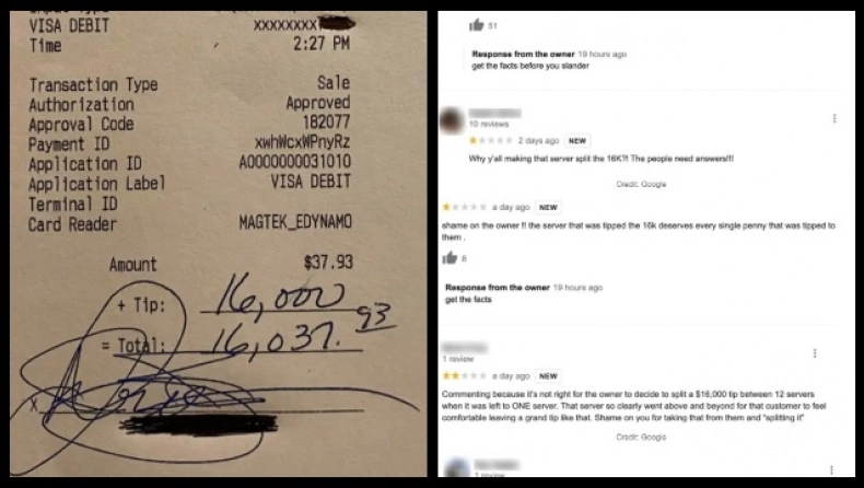 ΗΠΑ: Σάλος σε εστιατόριο – Μοιράστηκε φιλοδώρημα 16.000 δολαρίων σε όλους τους υπαλλήλους! (φώτο)