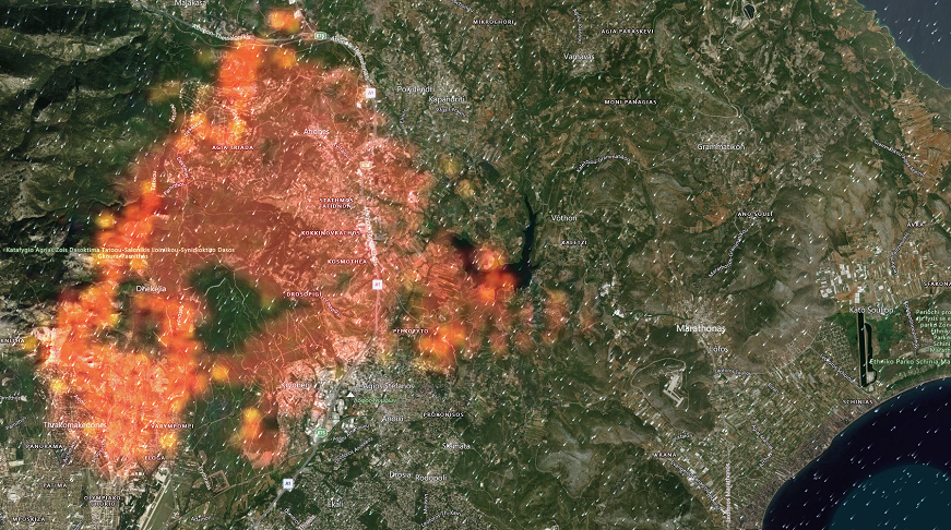 Live η εξέλιξη των πύρινων μετώπων στην Αττική (χάρτης)