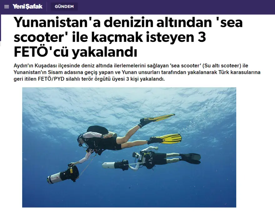 Τουρκικά ΜΜΕ: «Με υποβρύχια σκούτερ προσπάθησαν να περάσουν στην Σάμο Γκιουλενιστές»
