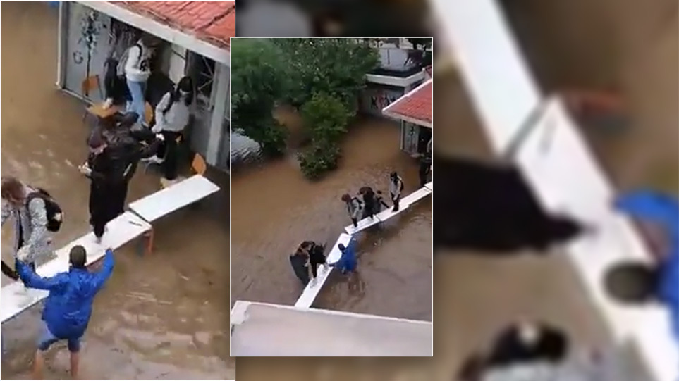 Ν.Φιλαδέλφεια: Διάσωση μαθητών με θρανία – «Αν δεν κάναμε κάτι άμεσα το νερό θα μας έπνιγε μέσα στο κοντέϊνερ» (βίντεο)
