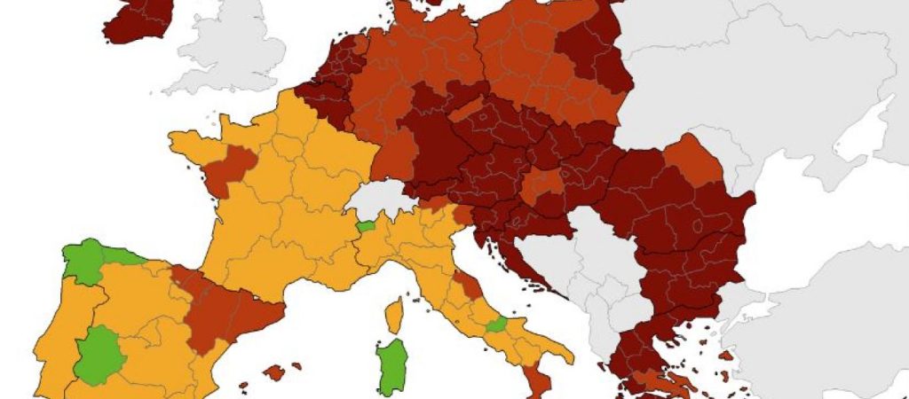 Νέοι χάρτες του ECDC –  Όλη η Ελλάδα στο «κόκκινο»