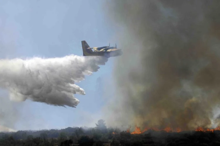 Φωτιά στις Σέρρες: Καναντέρ «αδειάζει» νερό σε σημείο που βρίσκονται πυροσβέστες (βίντεο)