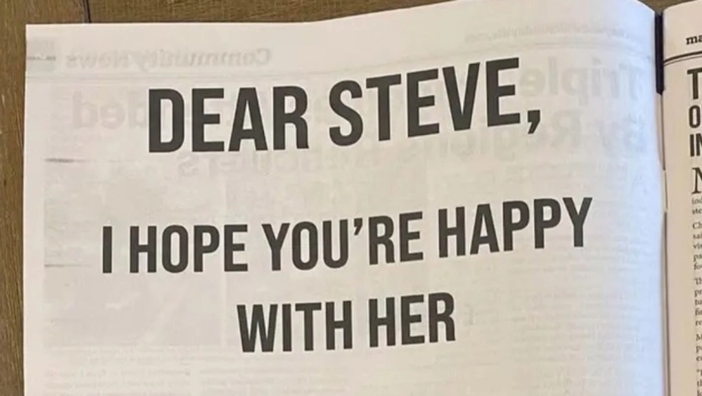 Αυστραλή ξεμπρόστιασε τον άπιστο βάζοντας ολοσέλιδη αγγελία σε εφημερίδα και πληρώνοντας με την κάρτα του