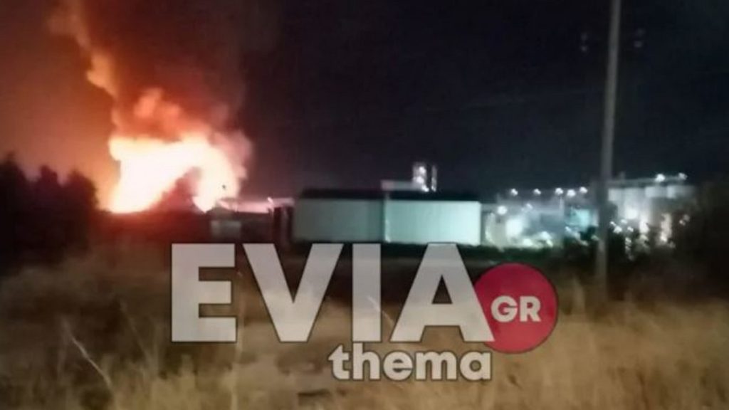 Εύβοια: Μεγάλη φωτιά σε αποθήκη εταιρίας στα Ψαχνά – Κοντά σε χώρους αποθήκευσης προπανίου