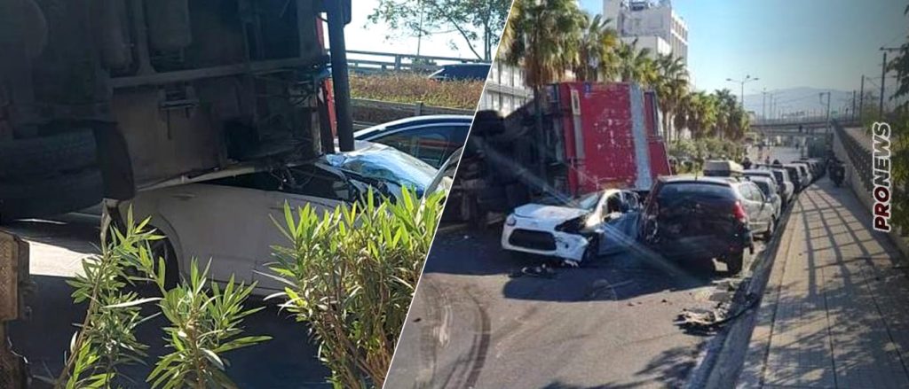 Πρωτοφανές τροχαίο ατύχημα: Νταλίκα «έλιωσε» Ι.Χ. αυτοκίνητο στην λεωφόρο Ποσειδώνος! (φωτό)