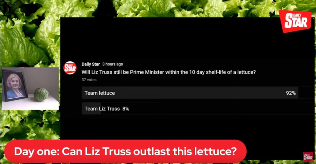 Daily Star: Η Λιζ Τρας ή το… μαρούλι θα αντέξουν περισσότεροι; Οι Βρετανοί «ψηφίζουν»! (βίντεο)