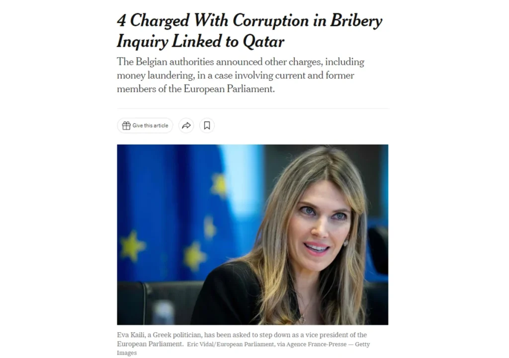 Το αφιέρωμα των «New York Times» για την Εύα Καϊλή και το σκάνδαλο διαφθοράς με το Κατάρ (φωτό)