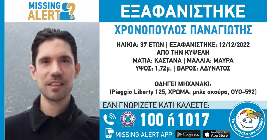 Εξαφανίστηκε 37χρονος από την περιοχή της Κυψέλης – Missing Alert από το «Χαμόγελο του Παιδιού»