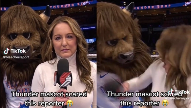 NBA: Μασκότ τρόμαξε δημοσιογράφο και εκείνη του έφερε το μικρόφωνο στο κεφάλι (βίντεο)