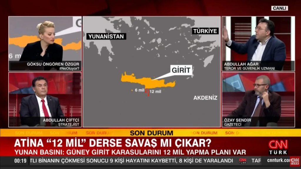 Τούρκος αναλυτής για επέκταση στα 12 ν.μ νοτίως της Κρήτης: «Αποτελεί “βιασμό” της κυριαρχίας της Τουρκίας» (βίντεο)