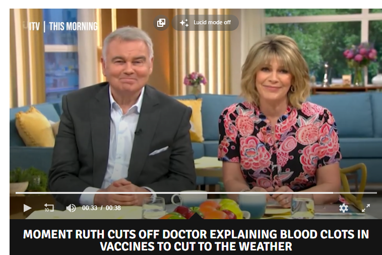 Βρετανική τηλεόραση: «Αυτού του είδους οι θρόμβοι προέρχονται από το εμβόλιο»- «Συγγνώμη πρέπει να πάμε στον καιρό»