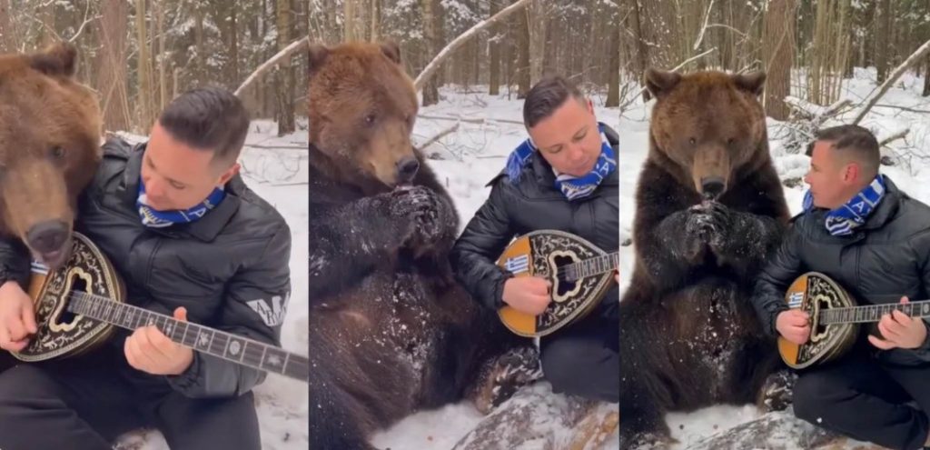 Ρωσία: Λαρισαίος γίνεται viral παίζοντας μπουζούκι στα χιόνια και μια αρκούδα τον… λιγουρεύεται (βίντεο)