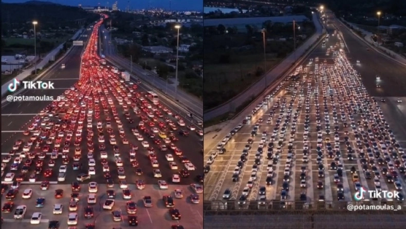 Τρομερές εικόνες στα διόδια της Ελευσίνας: Drone κατέγραψε ουρές χιλιομέτρων από την επιστροφή των εκδρομέων (βίντεο)