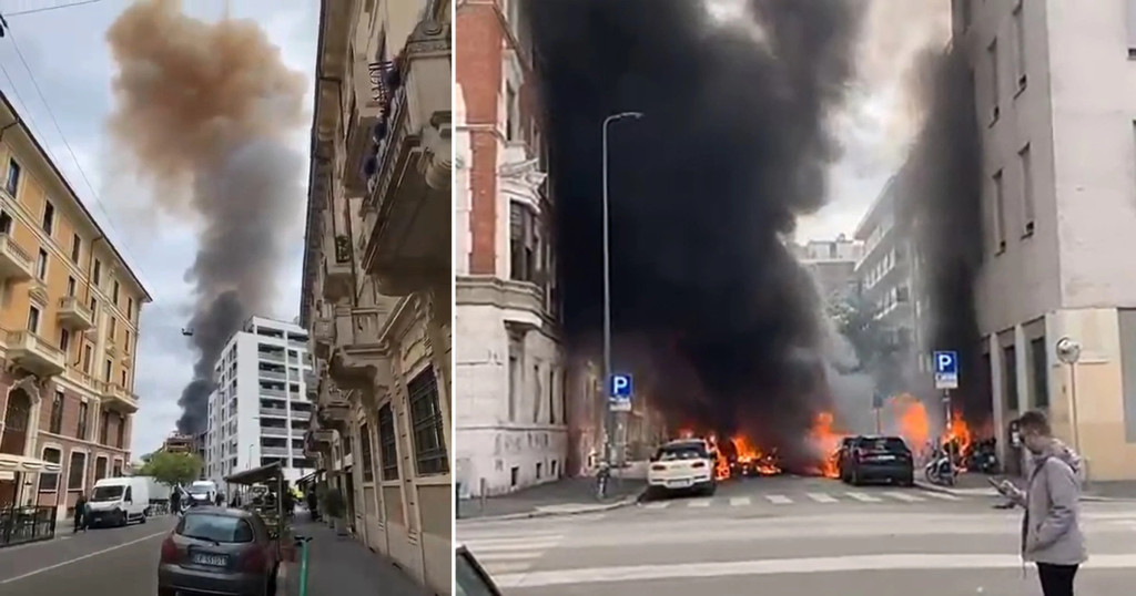 Ισχυρή έκρηξη στο κέντρο του Μιλάνο: Oχήματα «τυλίχθηκαν» στις φλόγες – Εκκενώθηκε σχολείο (βίντεο) (upd)