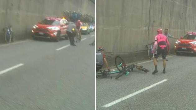 Ιταλία: Ποδηλάτης συγκρούστηκε με μέλος της διοργάνωσης και «γκρεμίστηκε» από το ποδήλατό του (βίντεο)