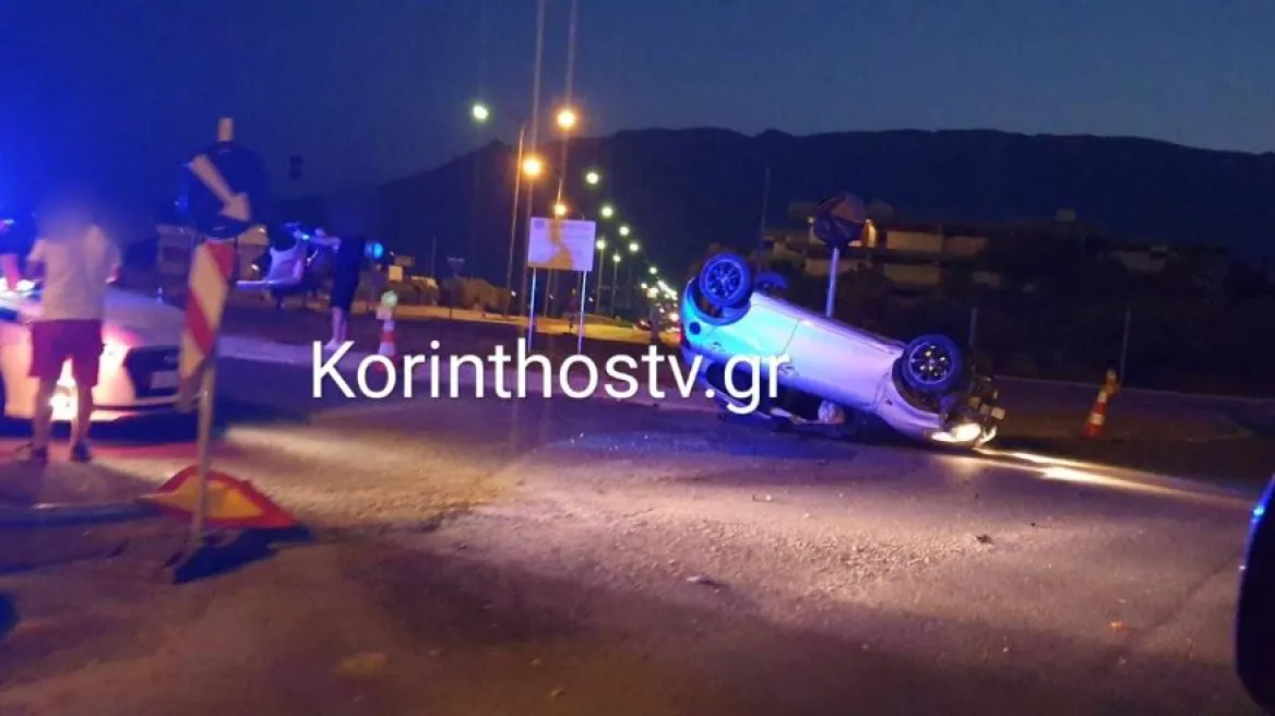 Τροχαίο στο Λουτράκι: Οδηγός ΙΧ «καρφώθηκε» στον κυκλικό κόμβο (φωτό)