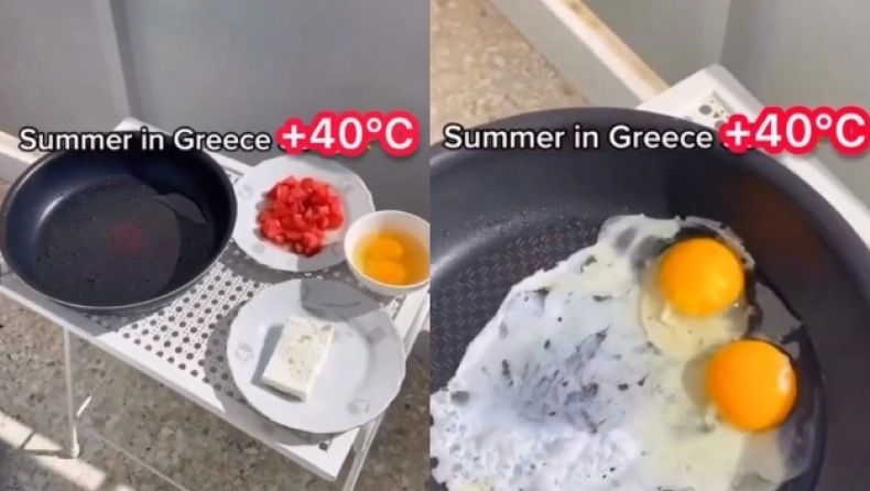 Καύσωνας: Viral έγινε η γυναίκα που έβγαλε το τηγάνι της στο κέντρο της Αθήνας και έφτιαξε ομελέτα