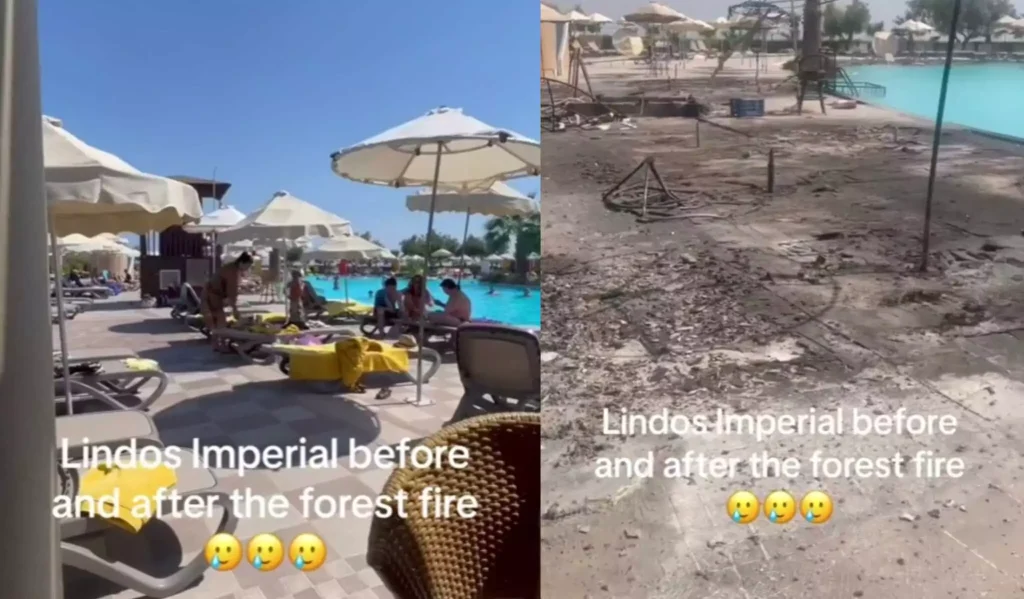 Φωτιά στη Ρόδο: Τα πλάνα από το «πριν» και το «μετά» ξενοδοχείου που έγινε «στάχτη» στη Λίνδο